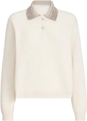 Brunello Cucinelli Polo with dazzling collar in Beige at Nordstrom, Size 3X-Large Eu