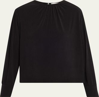 Vince Gathered Long-Sleeve Crepe Blouse