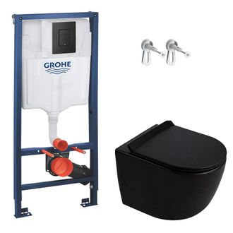 GROHE Rapid Sl Kit Wc Con Telaio Di Supporto + Wc Sospeso Senza Brida Ceramia Pixl Con Sedile Softclose + Placca (grrcepxbmt04-in)