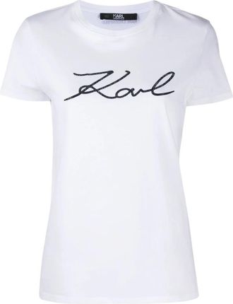 Karl Lagerfeld Logo Strass T-Shirt - Dames - T-shirts - Wit - L - Katoen - Tops