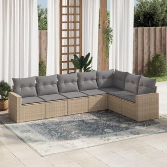 vidaXL Set Sof&aacute;s De Jard&iacute;n 7 Piezas Y Cojines Rat&aacute;n Sint&eacute;tico Beige Vidaxl