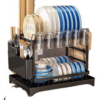 OEM Escurridor De Platos, Acero Inoxidable, 47,8 Cm X 31,8 Cm X 33 Cm, Capacidad Para 12 Platos, Sistema De Drenaje, Base Antideslizante