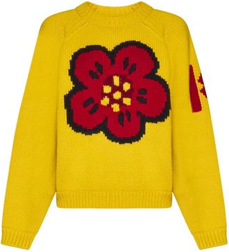 Kenzo Katoen Wol Pullover - Dames - Ronde hals truien - Geel - M - Katoen - Truien & Vesten