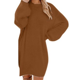 Generic Jumper Dresses for Women Long Sleeve UK Autumn Winter Casual Dress Ladies Plain Elegant Tunic Dresses with Pockets Knee Length Round Neck Fluffy Sweat