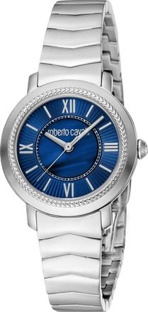 Roberto Cavalli Womens Glam Dark Blue Dial Stainless Steel Silver Quartz Watch
