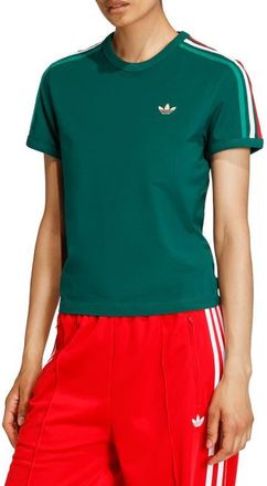 adidas Originals 3-Stripes Slim Fit T-Shirt in Team Green/white/scarlet at Nordstrom, Size X-Large