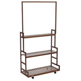 Hhg [nunca Usado] Estanter&iacute;a Para Plantas De Bamb&uacute; Hhg-376, Escalera Para Flores, Soporte Para Plantas, Escalera Para Plantas, Con 3 Estantes Y Ruedas, 17
