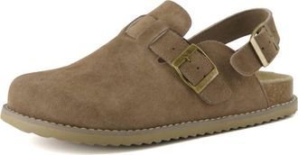 Cushionaire Womens Brooklyn Suede Slides With Adjustable Buckles In Taupe