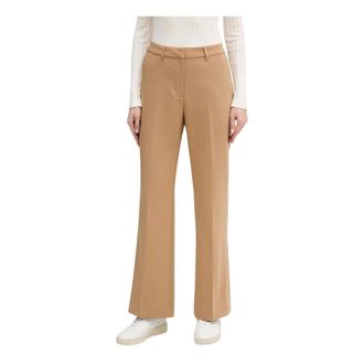 GANT Broeken, Dames, Beige, S, Leer, Slim Flared Slacks