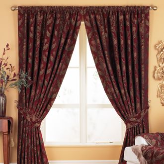 Riva Paoletti Shiraz Danmask Pencil Pleat Curtains in Bugundy - Burgundy - Size 168 cm x 183 cm