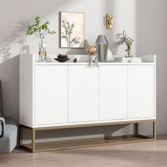 OEM C&oacute;moda De Almacenamiento - Modelo Sin Tiradores - 4 Puertas - Madera Maciza - Marco Dorado - Blanco