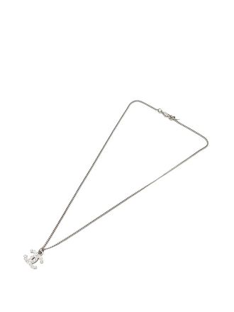Chanel 2012 CC Silver Plated Rhinestones Pendant Necklace costume necklace