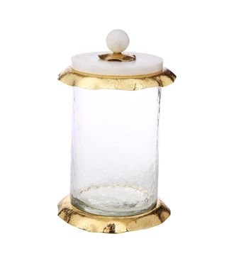Classic Touch Large Glass Canister With Marble And Gold Lid - 5D