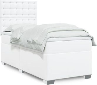 vidaXL Vidaxl - Cama Box Spring Con Colch&oacute;n Cuero Sint&eacute;tico Blanco 100x200 Cm