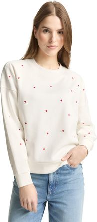 Tom Tailor Denim Sweatshirt TOM TAILOR DENIM, Damen, Gr. XXL, sanftes wei&szlig; rot heart embroidery, Sweatware, Obermaterial: 100% Baumwolle, bedruckt, loose fit normal, R