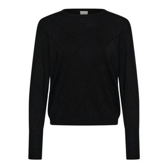 Kaffe Lizza Argyle Pullover - Dames - Ronde hals truien - Zwart - XL - Truien & Vesten