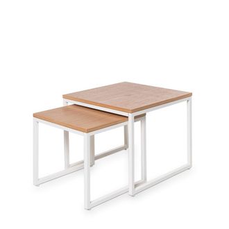 Koketto Home Set mesas centro metal blanco y tapa de chapa madera