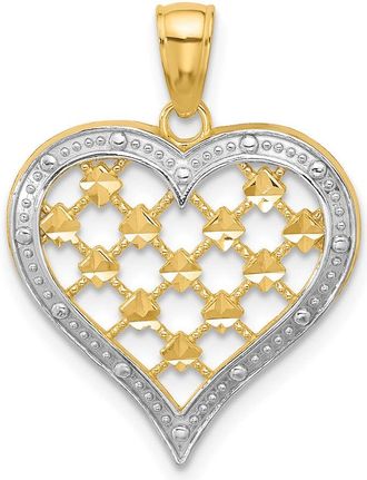 Diamond2Deal 14k Yellow Gold Rhodium Edge Diamond-cut Heart Charm