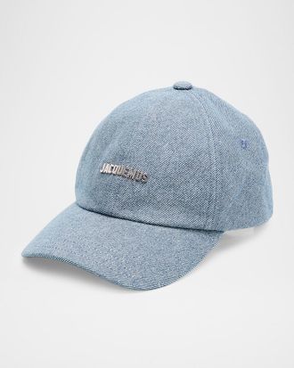 Jacquemus Mens The Gadjo Metal-Logo Denim Six-Panel Baseball Cap