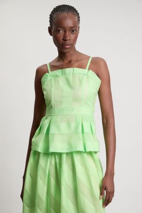 Karen Millen Womens Textured Organza Mix Asymmetric Top - Green - Size 12 UK