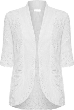 Generic New Ladies Knitted Crochet Short Sleeve Bolero Plus Shrug Open Cardigan UK 14-30 (X-Large (UK 16/18), White)