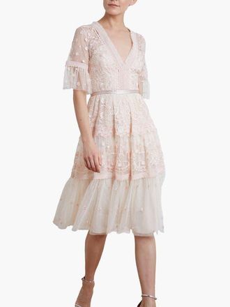 Needle & Thread Midsummer Lace Dress in Champagne/ballet Slipper at Nordstrom, Size 14