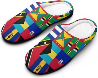 Generic Caribbean And West Indies National Flag Funny Mens Cotton Slippers Shoes Novelty Soft Non-Slip Sole Home Shoe