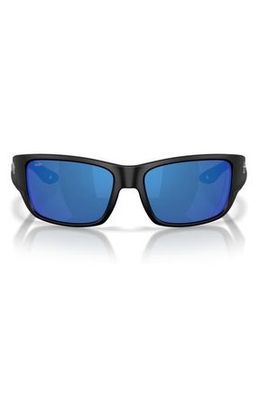Costa Schoolie 56mm Polarized Mirrored Rectangular Sunglasses in Matte Black /Blue Mirror at Nordstrom