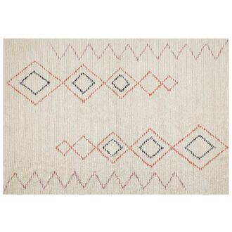 Beliani Alfombra De Algod&oacute;n Beige Rojo Negro 160 X 230 Cm Hecho A Mano Geom&eacute;trico Guwahati