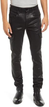 Monfrere Preston Skinny Coated Denim Cargo Pants in Coated Noir at Nordstrom Rack, Size 40