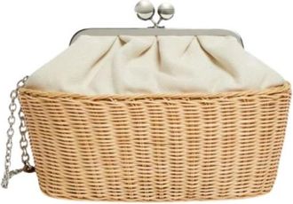 Max Mara Tassen, Dames, Beige, ONE Size, Katoen, Canvas Clutch Bag Oblo