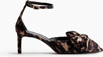 H&M Bow-detail Velour Court Shoes in Brown/leopard Print at Nordstrom, Size 11