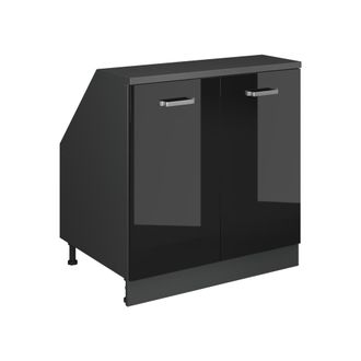 Vicco Armario De Cocina Para Techo Inclinado R-line, Negro Brillo Intenso, 80 Cm Con 2 Puertas, 60 Cm De Profundidad, Vicco