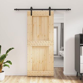 Berkfield Home Sliding Door with Hardware Set 85x210 cm Solid Wood Pine in Brown