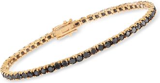 Ross-Simons Black Diamond Tennis Bracelet in 14kt Yellow Gold