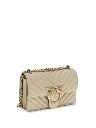Pinko Womens Mini Love Shoulder Bag Beige-Grigio Fumo-Antique Gold Calf Leather Bos Taurus