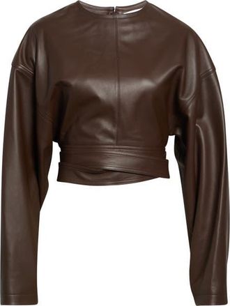 Alaia Belted Leather Top in Chocolat at Nordstrom, Size 8 Us