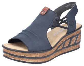 Rieker Keilsandalette RIEKER, Damen, Gr. 41, blau (dunkelblau), Nubuklederimitat, Schuhe Keilsandalette, Sommerschuh, Sandale, Keilabsatz, mit seitlichen Str