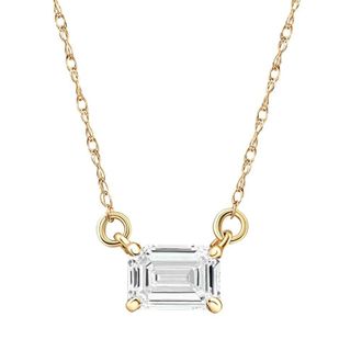 Pompeii3 3/4 Ct Emerald Cut Sideways Lab Grown Diamond Pendant 14k Gold Necklace