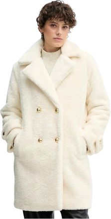 Gaud&igrave; Geknoopte Jas met Textuur - Dames - Mantel - Beige - M - Polyester - Jassen