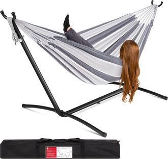 Best Choice Products 2-Person Brazilian-Style Cotton Double Hammock with Stand Set w/ Carrying Bag