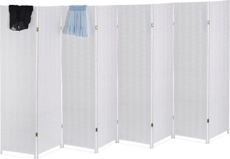 Relaxdays Relaxdays - Biombo 8 Paneles, 170 X 320 Cm, Separador Ambientes Plegable, Madera Y Cuerda De Papel, Mampara Blanca