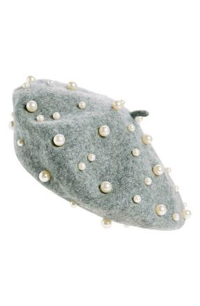 Tasha Imitation Pearl Wool Blend Beret in Grey at Nordstrom