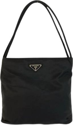 Prada Pre-owned Nylon Triangle Logo Tote Bag - Dames - Vintage Schoudertas - Zwart - ONE Size - Nylon - Vintage