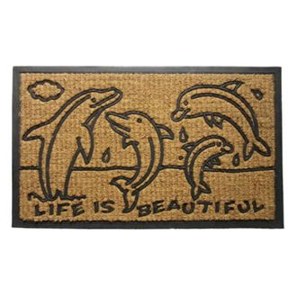 Imports Decor Dolphin Family Coir Door Mat with Rubber Backing, Non-Slip Coconut Fiber Doormat, Ocean Design Indoor Outdoor Entrance Rug