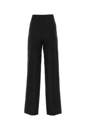 Burberry Womens Black Wool Blend Wide-Leg Pant A1931 Exterior: Cotton Pantaloni
