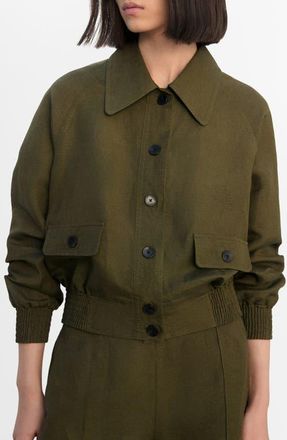 Mango Linen Blend Jacket in Khaki at Nordstrom, Size X-Small