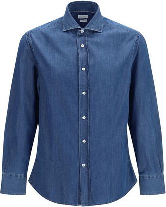 Brunello Cucinelli Blue Denim Mens Shirt
