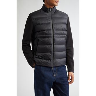 Moncler Quilted Down & Cotton Knit Zip Cardigan in Black at Nordstrom, Size Xxx-Large