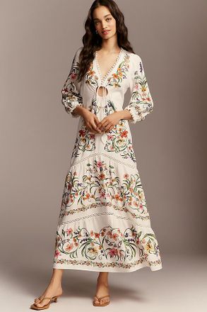 Farm Rio x Anthropologie Long-Sleeve Cutout Maxi Dress